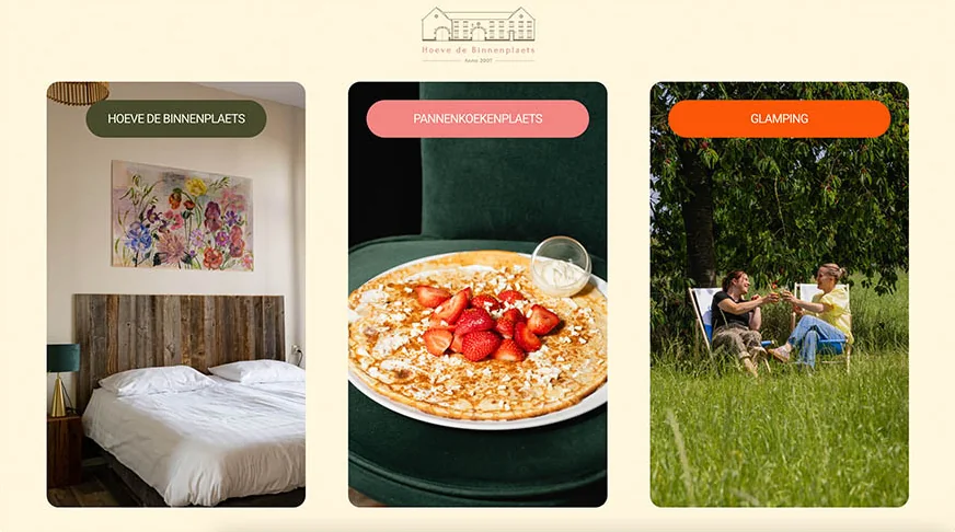 Website van Hoeve de Binnenplaets, gemaakt door 043WEB