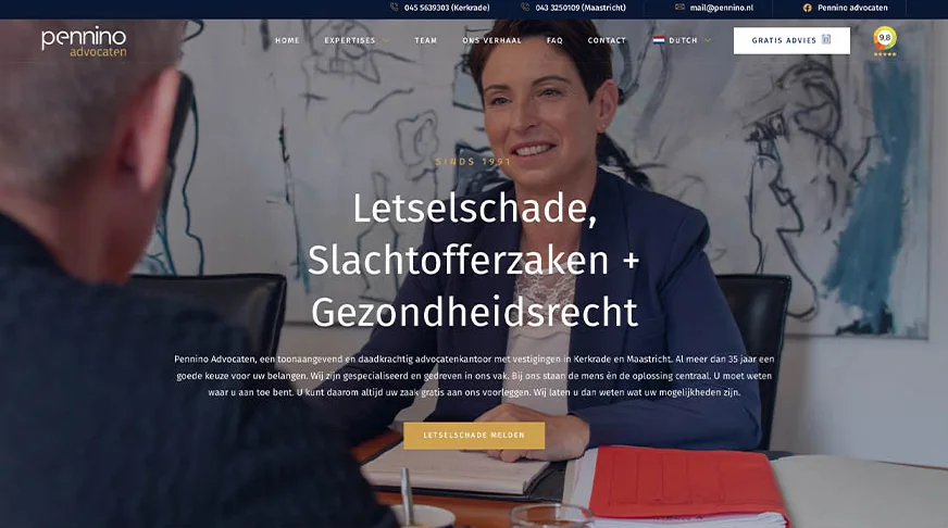 Website van Pennino Advocaten, gemaakt door 043WEB